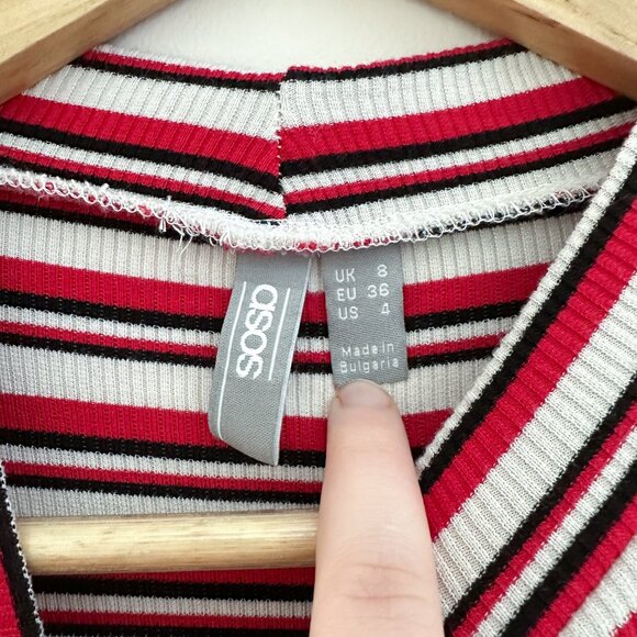 ASOS Striped Crop Top Red Black White - Size 4 (Small) - Picture 3 of 7